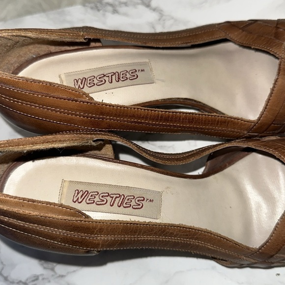 Vintage Brown Woven Peep-Toe Heels - Picture 3 of 11